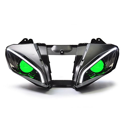 KT LED Optical Fiber Headlight Assembly for Yamaha R6 2006 2007 V2 Green Demon Eye