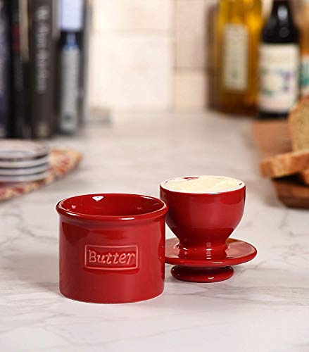 Butter Bell - The Original Butter Bell Crock by L. Tremain, French Ceramic Butter Dish, Café Retro Collection, Maraschino Red - Thumbnail 2