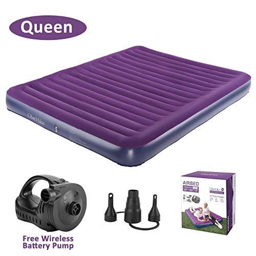OlarHike Queen Air Mattress, Inflatable Single High Airbed for Guests, Blow up Raised Air Bed for Camping with Electric Air Battery Pump, Purple