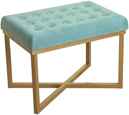 Homepop Velvet Tufted Ottoman With Metal Base Teal