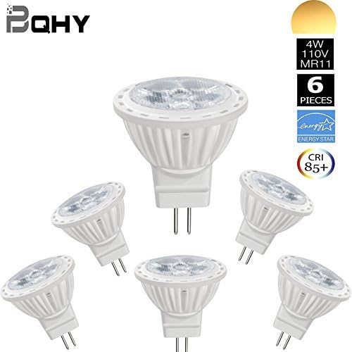 Bqhy MR11 110V 4W LED Light Bulb, New MR11 GU4 Bi-Pin Base Flood Light Bulb,2800K Warm White, Mini MR11 Spot Light Bulb for Landscape/Accent/Recessed Lighting(Pack of 6)