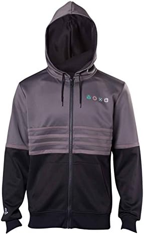 Playstation Hoodie Ps2 Retro Gamer Console Official Mens Grey Zipped
