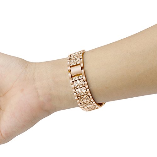 Fitbit Blaze Bands, UNEXTATI Fitness Wristband with Diamonds Bracelet Stainless Steel Adjustable Replacement Band for Fitbit Blaze - Rose Gold - Thumbnail 4