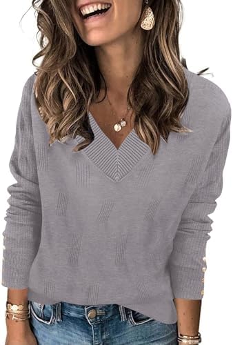 Arach&Cloz Women's Fall Tops 2025 Fashion Trendy V Neck Long