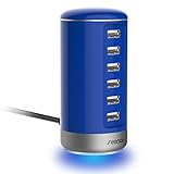 6 Port USB Charging Station - Seenda USB Desktop Charger with Smart Identification - Blue