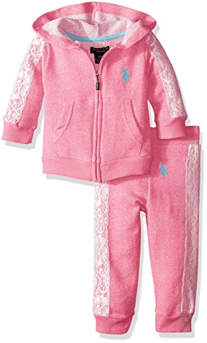 U.S. Polo Assn. Baby Girls' Neon French Terry Hoody and Jogger Pant, Pink Lemonade, 18 Months