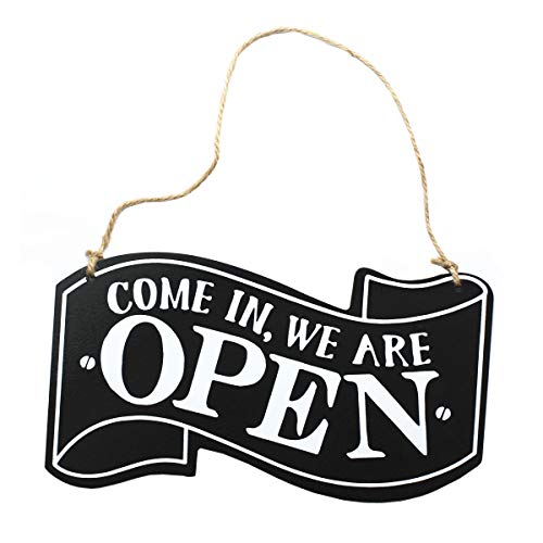 ZHU YU CHUN Double-Sided Open/Closed Sign Hanging Board, Wooden Open Close Sign with Rope for Hanging (Black)