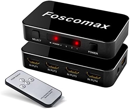 Foscomax HDMI Switch 2.0 HDMI Switcher HDR 4 Port 4 in 1 out HDCP 2.2 with IR Wireless Remote Control Supports 4K×2K FHD 1080P 3D for PS4/Xbox 360/Fire TV Etc