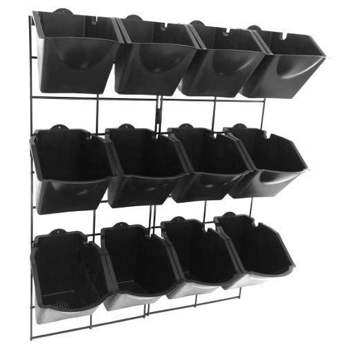 Vertical Wall Garden Planter Kit with 12 Pots – Metal Frame Size 22″ W by 26″ H – Pot Size 6″ W x 8″ H – Durable for Indoor or Outdoor Gardening