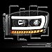 Auto Dynasty Pair LED DRL C-Bar Sequential Turn Signal Projector Headlights Compatible with Dodge Ram 1500 2500 3500 Truck 06-09, Driver and Passenger Side, Black Housing Clear Corner