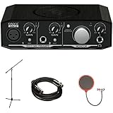 Mackie Onyx Artist 1-2 2x2 USB Audio Interface (ONYXARTIST1-2) with Accessories Bundle Includes, Monoprice 4752 Premier Series XLR Male to Female Cable, Mic Stand and Universal Pop Filter