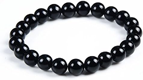 Natural Gemstone Bracelet Handmade with Round 8mm Beads 7" for Men and Women with velvet bag by Prana Stones (Black Onyx)