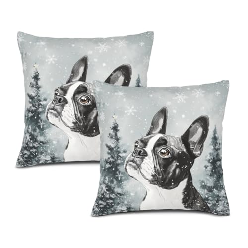 KEEPAEON Animals Throw Boston Terrier Pillow Cover Christmas 12x12 Inch Pillow Case Set of 2 Square Winter Snowfield Great for Sofa Patio Bedroom Decor at Amazon