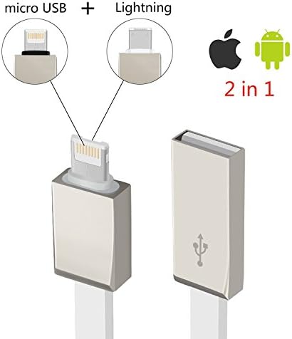 Micro USB and Lightning 2 in 1 Cable Data Transfer Charging Cord 3 Feet White