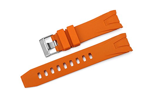 [Richie strap]20mm/22mm Rubber Strap Curved End Watch Band Fit Orange Seamaster Planet Ocean De Ville (22mm, Orange)