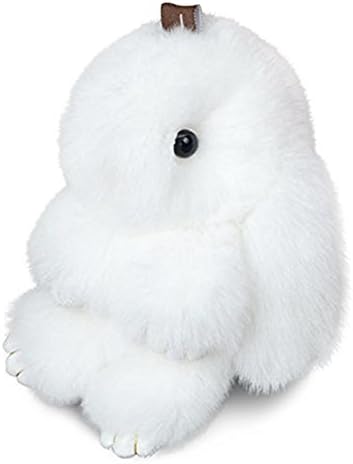 Bunny Rex Rabbit Fur Key Chain Car Handbag Wallet Backpack Key Ring Plush Toy (White, 5.1inch/13cm)