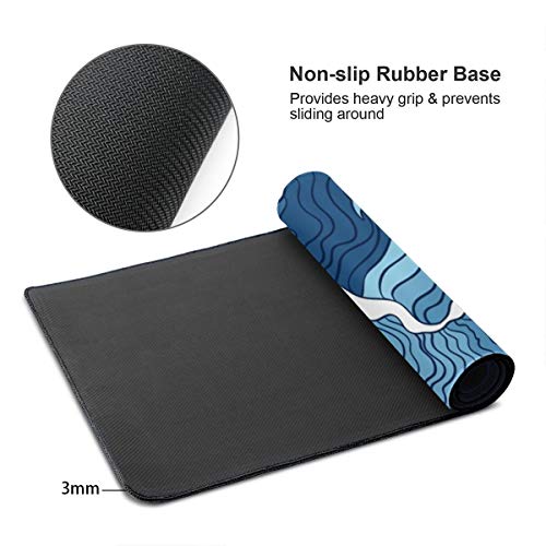 Japanese Blue and White Wave Gaming Mouse Pad XL, Non Slip Rubber Base