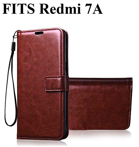 Bracevor Flip Cover for Xiaomi Redmi 7A - Executive Brown | Leather Finish | Foldable Stand Case | Wallet Card Slots