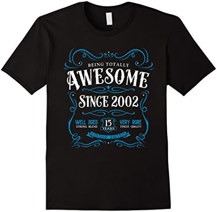 Mens 15th Birthday Gift T-Shirt Awesome Since 2002 Medium Black