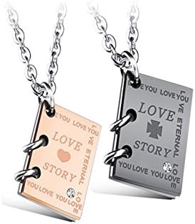 【正規品】【☆ペアアクセサリー工房☆】【２個セット】ステンレス製 ペアネックレス セットカップル CZキュービックジルコニア 恋人 刻印「 Love Story(ラブレター)」メンズ レディース ペンダント ジュエリーポーチ付き