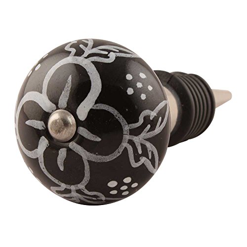 IndianShelf Handmade Set of 3 Ceramic Black Floral Wine Bottle Stopper Sealer Beverage Bottle Cap Seals Cover Reusable for Holiday Wedding Party Christmas Gifts