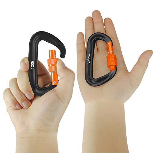 L-Rover The Best Ultra Sturdy Locking Carabiner Clips, Heavy Duty Caribeaners, x3/12kN/2645-pound Rating for Hammocks, Swing,Locking Dog Leash and Harness, Camping, Key Chains,Hiking & Utility