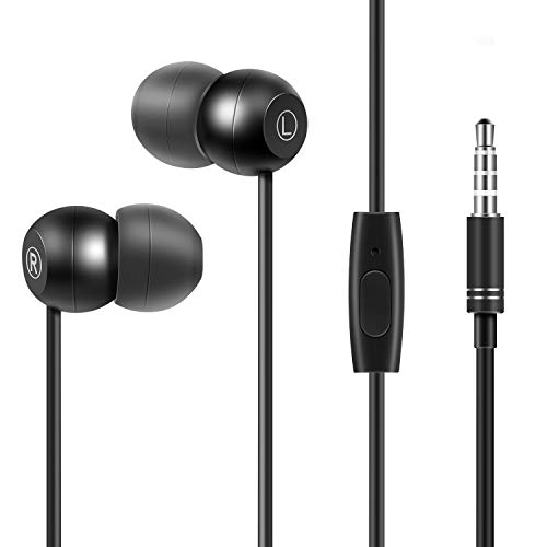 Wired Headphones, in-Ear Earphones Earbuds, Noise Cancelling Sweatproof Sports Metal Earphones, Stereo Sound Bass Built-in Mic Android Smartphones, 6s/6/5s/SE, Galaxy,Tablets, MP3 Players (Black)