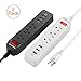 Poweradd 3-Outlet Power Strip 5ft Cord Charging Station with 3 Smart USB Ports - 2 Pack (Black+White)