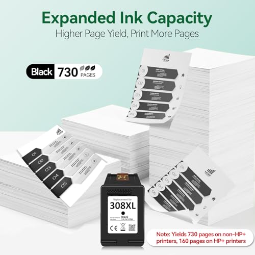 INKWELLZ Ink 308XL BK – 730+ Pages, Replacement for Original HP 308 Black Cartridge, for HP Envy 6120e 6122e 6132e 6520e 6530e 6532e 6152e 6558e 6110e 6130e DeskJet 2910 2920 2921 922 cm