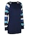 OUGES Women's Long Sleeve Round Neck Patchwork Casual Shirt Tops(Navy,S)