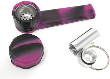 ATEKKI Travel Silicone Smoking Accessory with Lid and Keychain Case (Black/Purple)