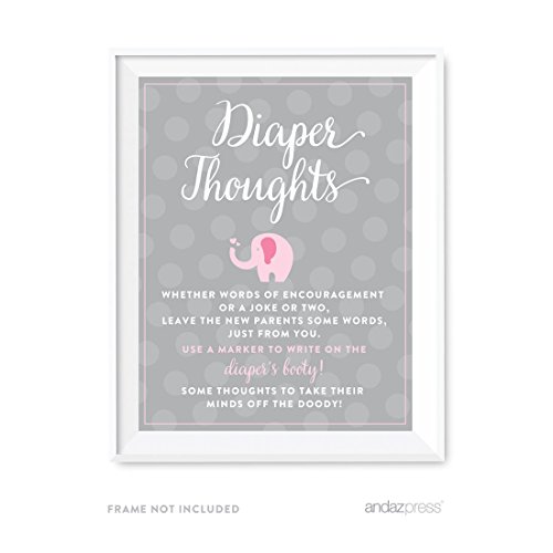 Andaz Press Girl Elephant Baby Shower Collection, Games, Activities, Decorations, Diaper Thoughts Party Sign, 8.5x11-inch, 1-pack