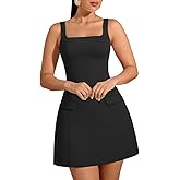 HYZ Women's Summer Sexy Square Neck Sleeveless A-Line Party Tank Top Mini Dress