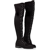 YING LAN Women's Over The Knee Low Heel Lace Up Tall Boots