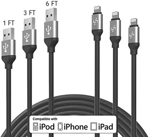 SyncTech Rubber/Fishnet Tangle-Free 1FT 3FT 6FT Lightning Cable Durable High-Speed Syncing/Charging for iPhone 7/6s/6/5/5s/SE/Plus iPad Mini/Air/Pro