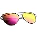 zeroUV Oversize Metal Frame Thin Temple Color Mirror Flat Lens Aviator Sunglasses 62mm (Black/Magenta Mirror)