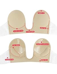 Muryobao Women Strapless Backless Bra U Plunge Sticky Adhesive Bra Beige