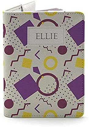 Leather Passport Cover - Passport Holder Case for Men Women - Wanderlust Collection - Travel Gift (Yellow-Purple memphis Alpha - WHITE)