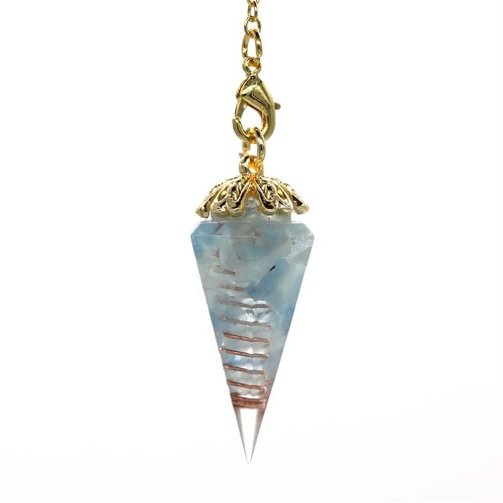 WOWDECOR Dowsing Crystal Pendulum Hexagonal Cone Point Pendant, Crystal Stone Cut Necklace Pendant Chakra Faceted Gemstone for Scrying Healing Divination Wicca Crystal Therapy (Aquamarine)