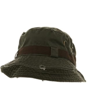 Frayed Cotton Twill Washed Bucket Hat - Olive