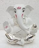 Silver plated White Terracotta Appu Ganesha/ Silver plated Lord Ganesh (5x3x4cm)/ Ganesha online/ God ganesh idol/ Vinayaka Idol/ Silver Ganesha/ Vinayaka statue/ Vinayagar/ Car ganesh/ Car dashboard ganesha/ Ganesh Murti/ Ganesh online shopping