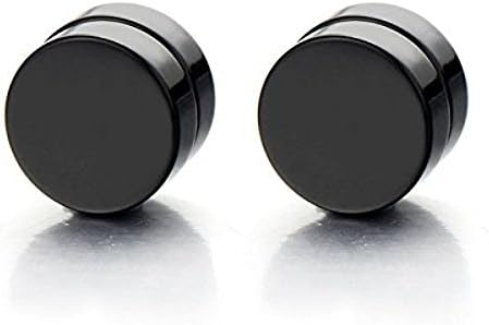 KAUBERI JEWELS1Pair Barbel Punk Gothic Black Stainless Steel Magnetic Earring