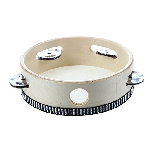 image for Musfunny Hand Held Tambourine Drum 6 inch Bell Birch Metal Jingles Per
