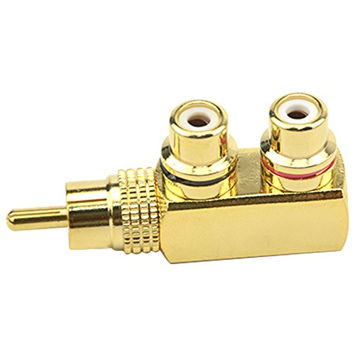 WMYCONGCONG 2 PCS RCA Male to 2 RCA Female Right Angle Plug RCA Splitter Adapter Connector