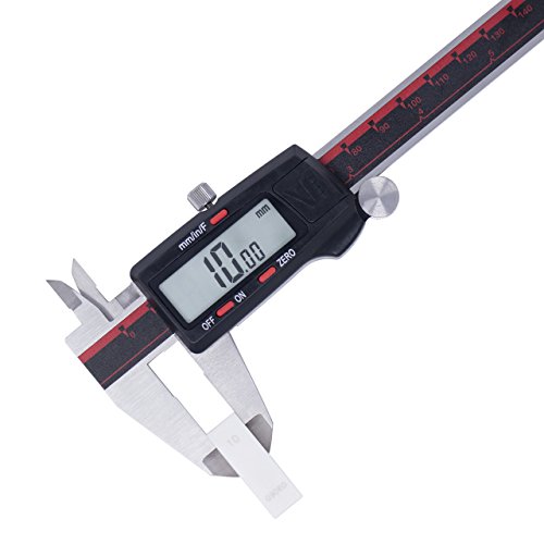 VINCA DCLA-0605 Quality Electronic Digital Vernier Caliper Inch/Metric/Fractions Conversion 0-6 Inch/150 mm Stainless Steel Body Red/Black Extra Large LCD Screen Auto Off Featured Measuring Tool (Cert