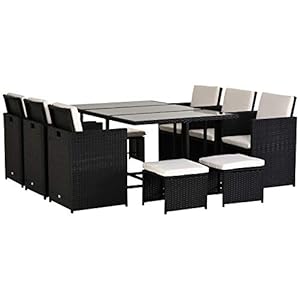 Rattan Garden 10 Seater Dining Set Black