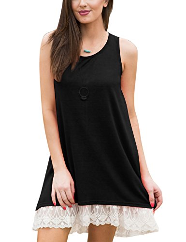 Womens Sleeveless T Shirts Dresses Summer Loose Causal Lace Dress Tops  Blouse