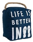 Pavilion Gift Company Open Door Decor - Life is Better in Flip Flops Beach Decor Navy Blue Door Stopper with Handle