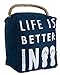 Pavilion Gift Company Open Door Decor - Life is Better in Flip Flops Beach Decor Navy Blue Door Stopper with Handle