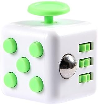 Cute Fidget Cube Relieves Stress and Anxiety for Children and Adults Hand Exercise Gift Toys - White with Green Button